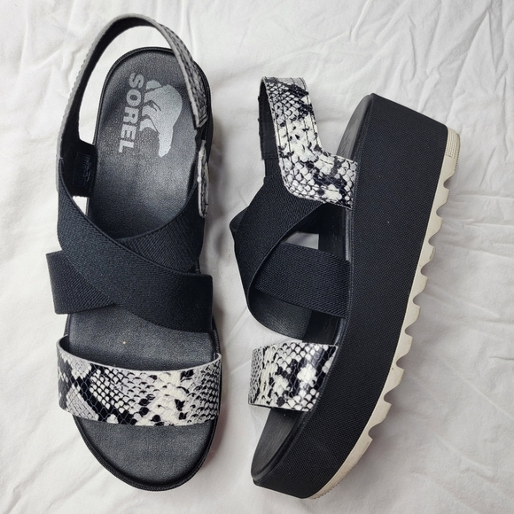 Sorel Cameron Flatform Grain Leather Soft Gore Fabric Strappy Sandal Shoes 7.5 - Picture 1 of 8